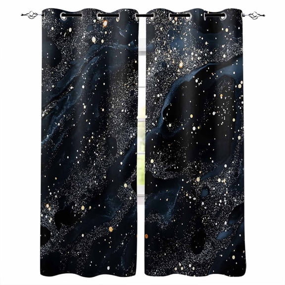 Fsddascl Starry Night Blackout Curtains for Bedroom/Living Room, Thermal Insulated Kitchen Curtains, Chic Modern Black Blue Marble Texture Grommet Darkening Window Treatment Drapes 42"x84"x2