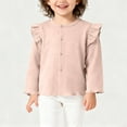 thumbnail image 2 of AHTJRT Crewneck Shirts for Girls Button Down Ruffle Flounce Long Sleeves Tee Tops 2026 Fall Spring Casual Lounge Outdoor Cardigans Pink 1-2 Years, 2 of 8
