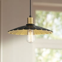 Possini Euro Design Piaza 12 1/4" Mid Century Modern Pendant Ceiling Light Fixture Dining Room Over Table Black Gold Finish
