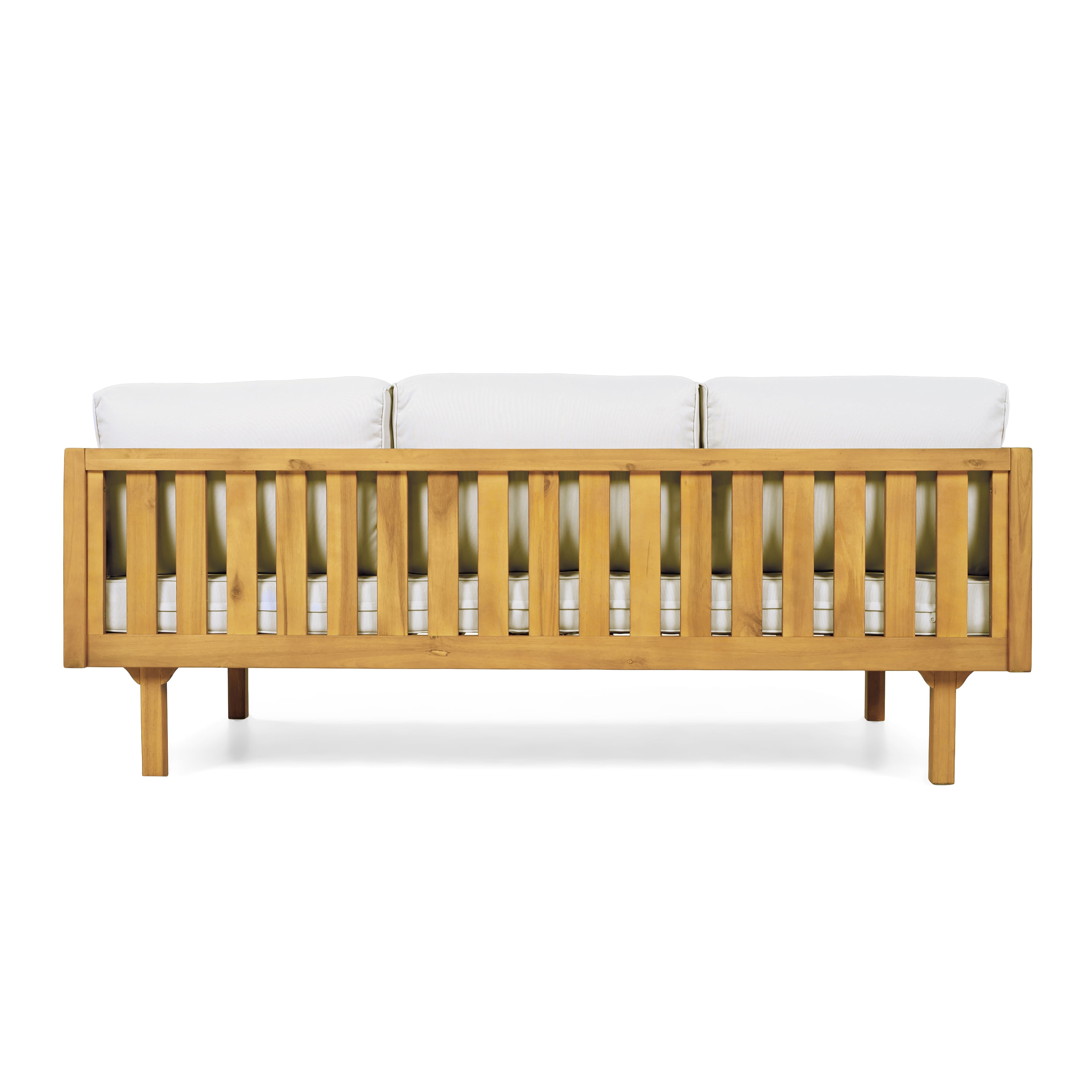 Three-Seater Daybed, Outdoor Acacia Wood Teak Finish Daybed with Light Grey Cushions for Patio Garden, Teak