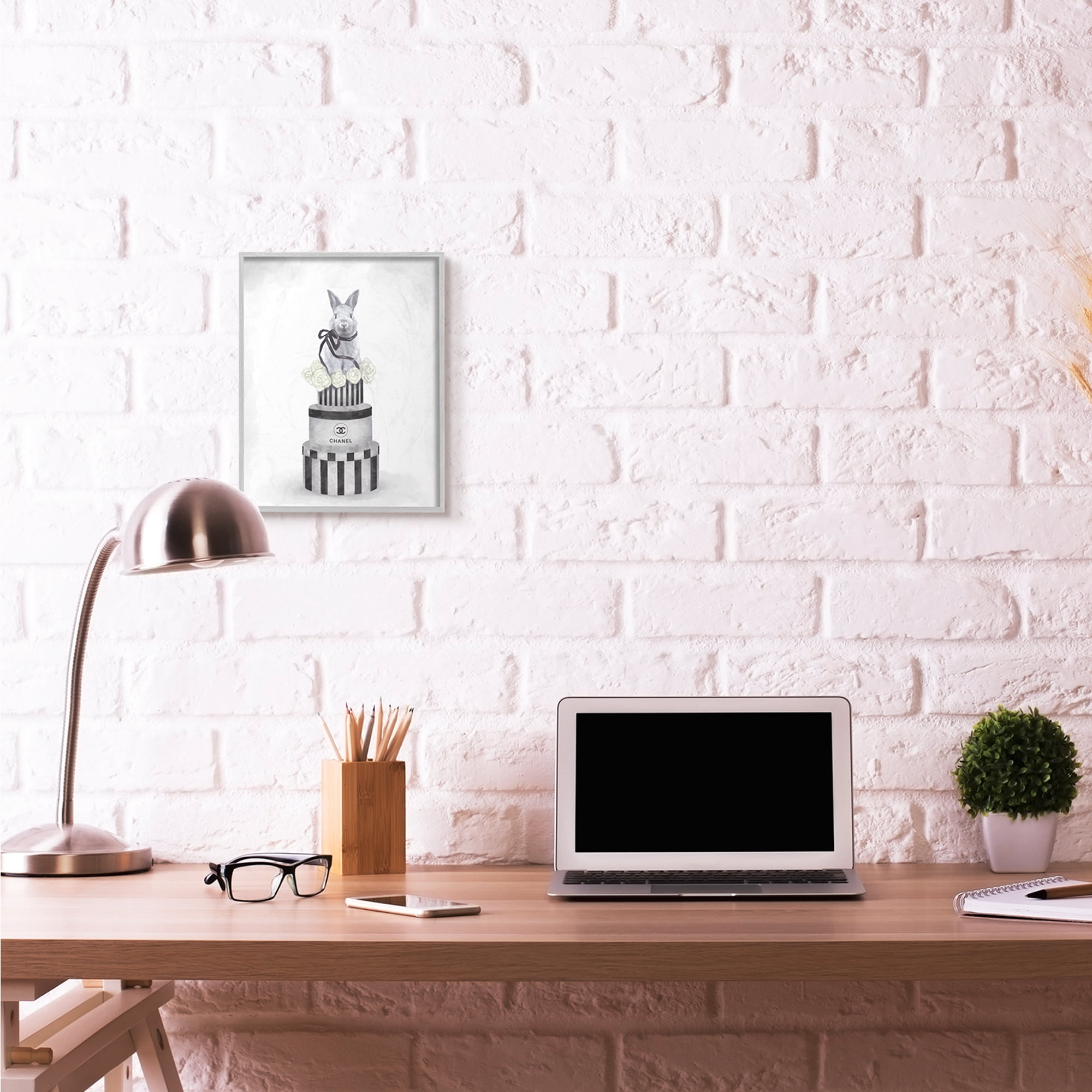 Stupell Industries Fashion Rabbit Box Stack Neutral Gray Painting Framed Wall Art by Ziwei Li