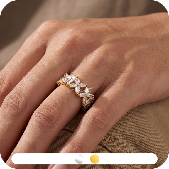 Yndra Butterfly CZ Eternity Band Ring for Women,5A Cubic Zirconia Full Band Ring,18K Gold Plated Wedding Stackable Ring,Jewelry Gift for Her Sise 7