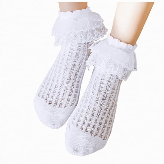 Splozh Lace Socks Girls Ruffle Socks Toddler Double Lace Frilly Dress Socks Ruffles Church Fancy Sock for Little Kids 4-6 Years,White