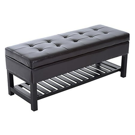 44 Tufted Faux Leather Ottoman Storage Bench With Black Shoe