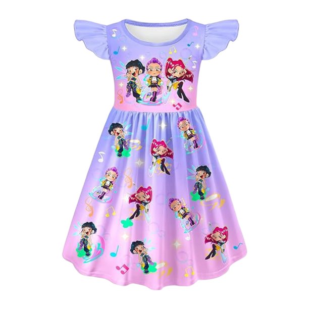 Moonsky Girls Kpop Demon Hunters Pajamas Dress One Piece Summer Dress Demon Hunters Suit Pop Singer for 2-12 Years Kids(160#Light Purple)