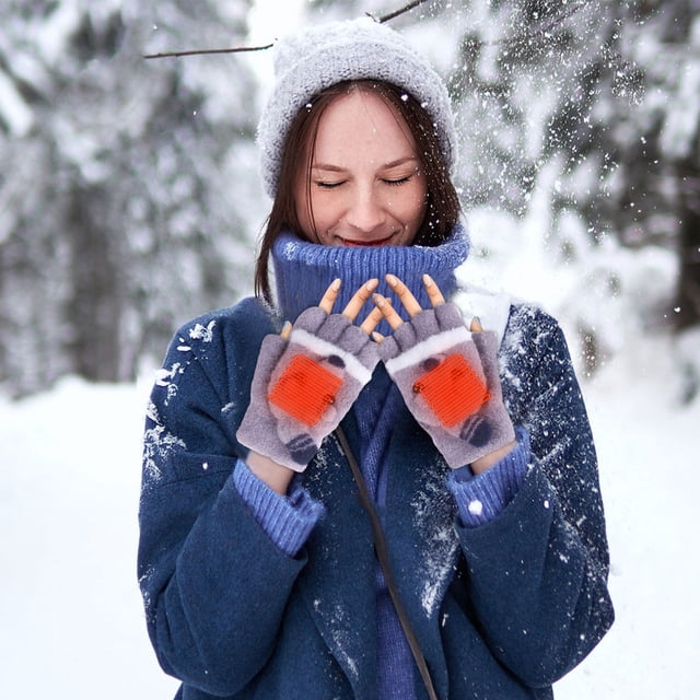 Styesk Heated Gloves USB Smart Rechargeable Heated Gloves Constant Temperature Electricity Windproof Heated Gloves Warmer Cute Knitted Winter Cold Protection Portable Heating Gloves