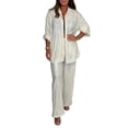 thumbnail image 2 of tasrioml Casual 2 Piece Outfit for Women Long Sleeve Button Down Shirt Wide Leg Pants Set Summer Pleated Loungewear Matching Suit, 2 of 7