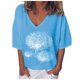 thumbnail image 1 of Gibobby Camiseta de manga corta para mujer Camiseta suelta informal con cuello en V para mujer, blusa manga corta con estampado(Azul,M), 1 of 4