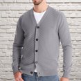 thumbnail image 2 of Iugvhana Men Cardigan Sweater Button Down V-Neck Casual Knitted Cardigan Sweaters Trendy Slim Fit Cotton Jacket Coat Long Sleeve Jackets Gray L, 2 of 9