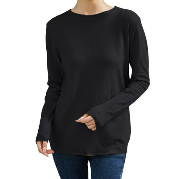 Knit Pullover Sweater Casual Loose Fit Ribbed Long Sleeve Top Soft Comfortable Round Neck Basic Tunic Blouse For Fall Winter