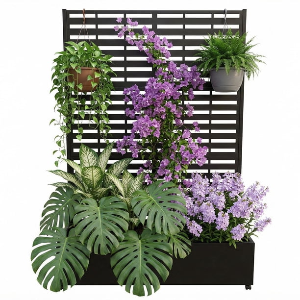Yeshouse macetero metálico elevado con enrejado y pantalla de privacidad, 181 x 119 x 41 cm, fabricado en metal galvanizado con orificios de drenaje, ideal para plantas trepadoras, flores y hortalizas