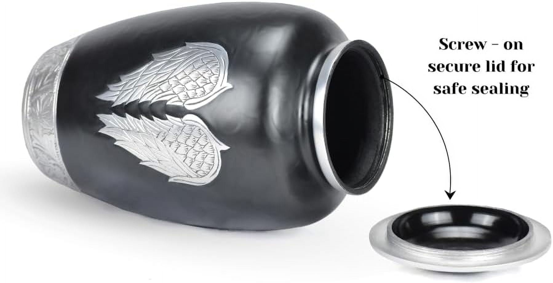 CRAFT INDIA Large Black Angel Wings Cremation Urn for Adult Human Ashes with Velvet Bag
