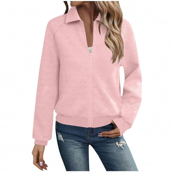 Fall Jackets Sevevn Women's Casual Solid Turndown Neck Long Sleeved Zipper Jacket Coat
