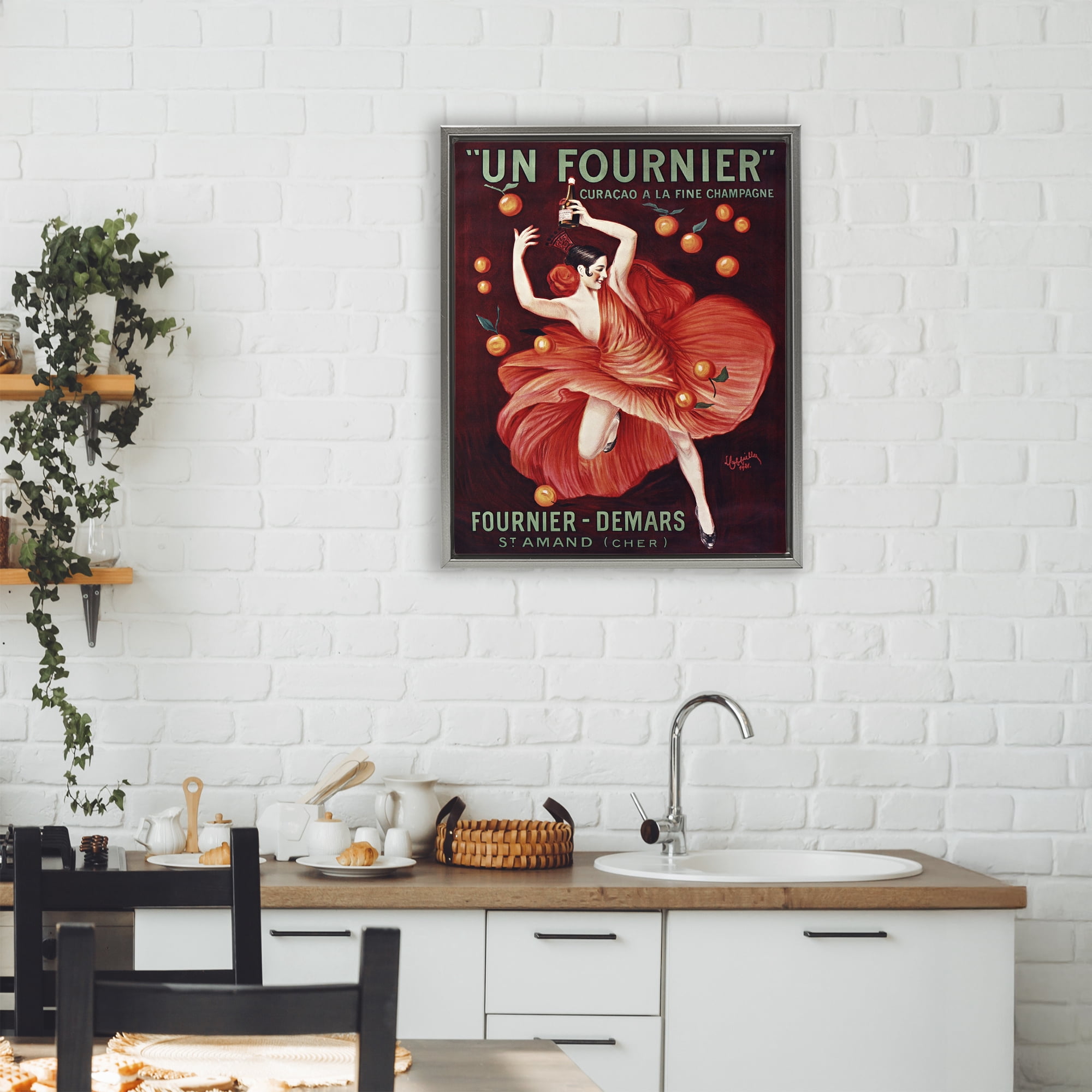 Stupell Industries Vintage Champagne Dancer in Red Gray Framed Floater Canvas Wall Art, design by Leonetto Cappiello