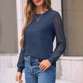 thumbnail image 5 of ManxiVoo Sophisticated Long Sleeve Blouse with Delicate Lace Detail Versatile Casual to Business Tops for Women 2025 Essential Wear XXL Size Navy, 5 of 7