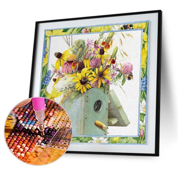 Cuadros Decorativos 5D diamante pintura flores en marco completo redondo taladro DIY pared decoración (X343) Tmvgtek embutido en tela