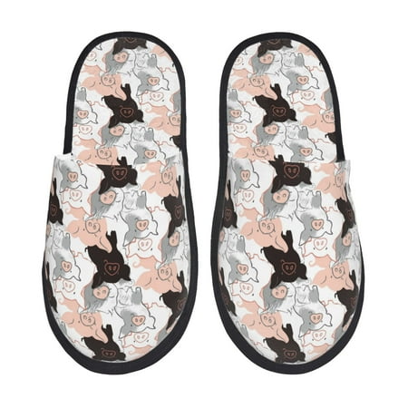 

Honeii Pigs print Slippers Memory Foam House Bedroom Slippers for Women and Men Fuzzy Plush Comfy Faux Fur Lined Slide Shoes-Large