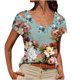 thumbnail image 1 of Tops con estampado de flores recortadas en el hombro de manga corta con cuello redondo a la moda para mujer Fridja bn6172, 1 of 5