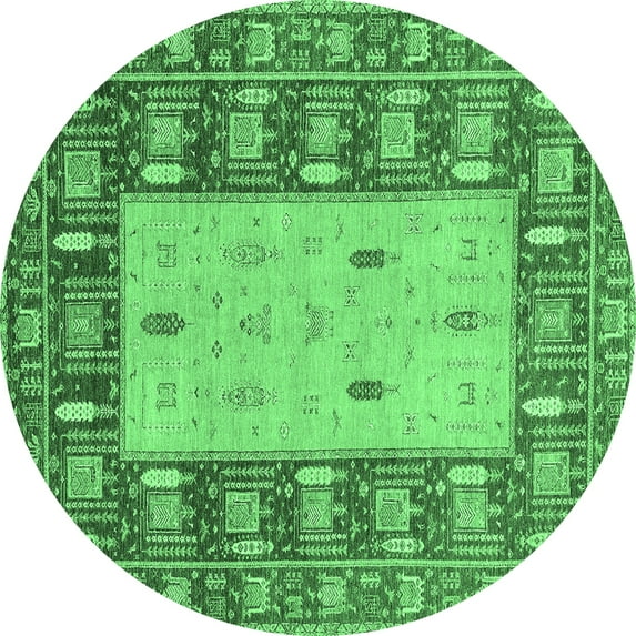 Ahgly Company Indoor Round Abstract Emerald Green Modern Area Rugs, 4' Round