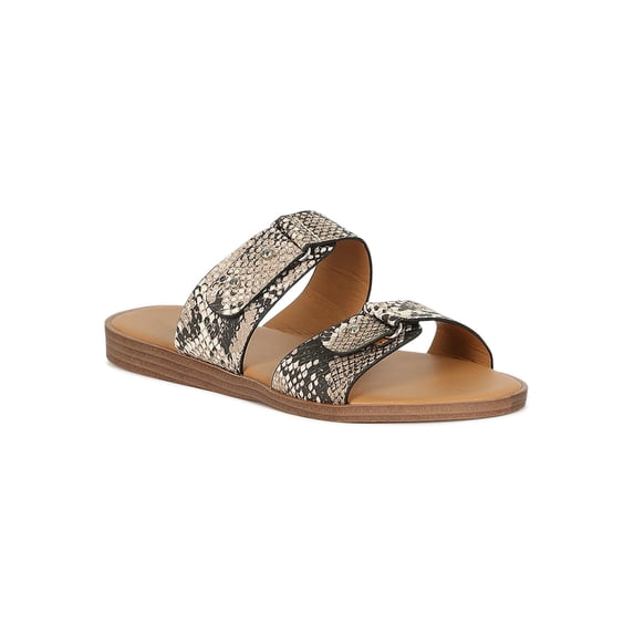 Women Double Strap Button Stud Flat Slide Sandal 18815