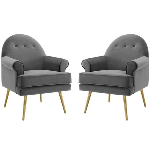 Maklaine Performance Velvet Upholstered Arm Chair in Gray (Set of 2)