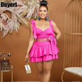thumbnail image 2 of Conjuntos de minifalda en forma de A con volantes en cascada para mujer, conjuntos de 2 piezas, ropa de club, top corto con cordones y faldas a juego, 2023, 2 of 5