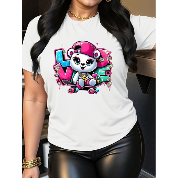 Camiseta para Mujer Traje de VeranoWomen's Casual Fashion T-Shirt with Pink Happy Kitten Print - Orange Crew Neck Short Sleeve, Polyester, Machine WashableFather's Day, Mother's Day, New Year, Sprin