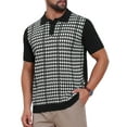 thumbnail image 4 of INSPIRE CHIC Edition Men's Houndstooth Polo Shirts Summer Short Sleeve Casual Knit Shirt XL Black White, 4 of 5