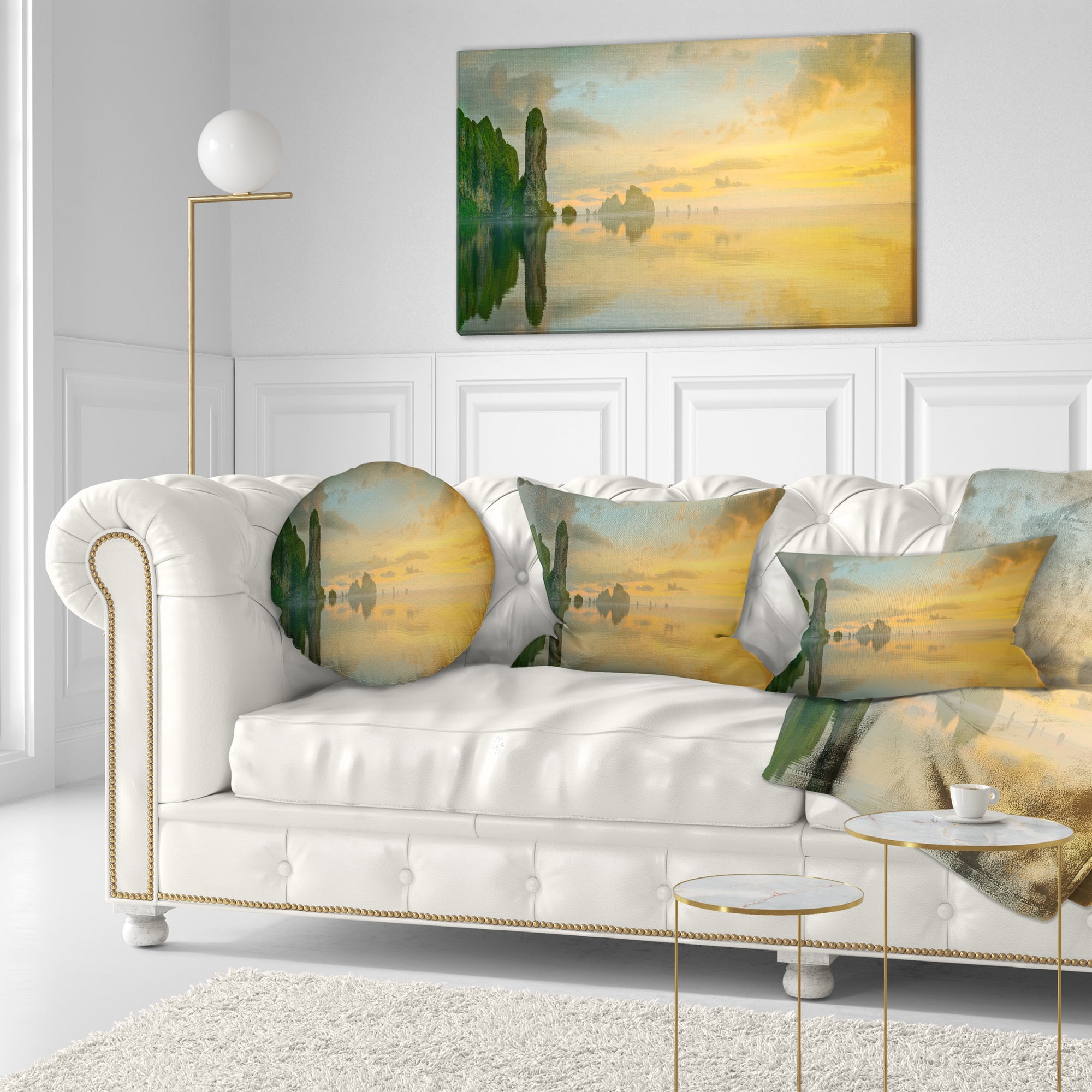 Designart Colorful Sky and Board on Beach - Seascape Throw Pillow - 12x20