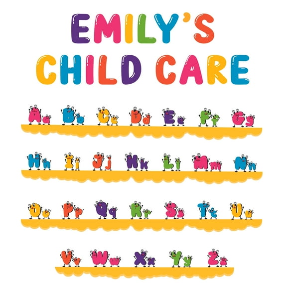 DAYCARE - Kids Playroom Daycare Art Multicolored English Alphabet Letters Decoration Personalized Name Lettering Art Vinyl Wall Decal - Cartoon Art Clouds Educational Decor Wall Sticker 20" x 18"