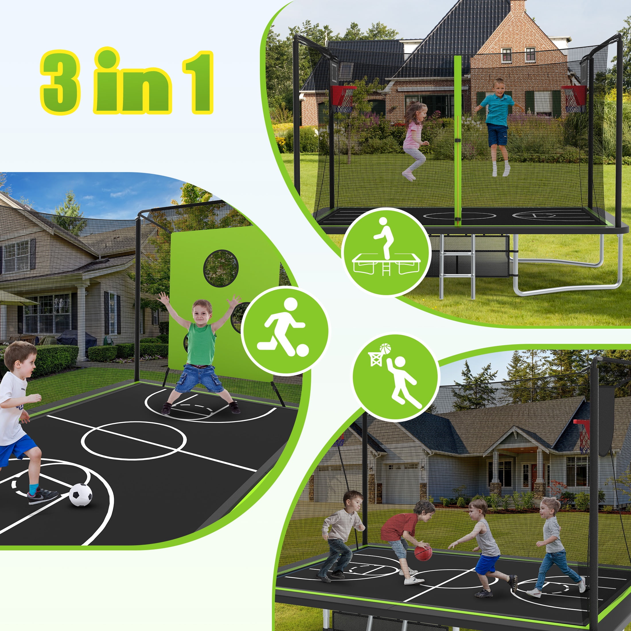 Large Rectangle Trampoline for Kids and Adults, 1600LBS Weight Capacity Recreational Trampoline with Enclosure Net, Basketball Hoop, Segmart Galvanized Heavy Duty Outdoor Trampolines for Patio Garden