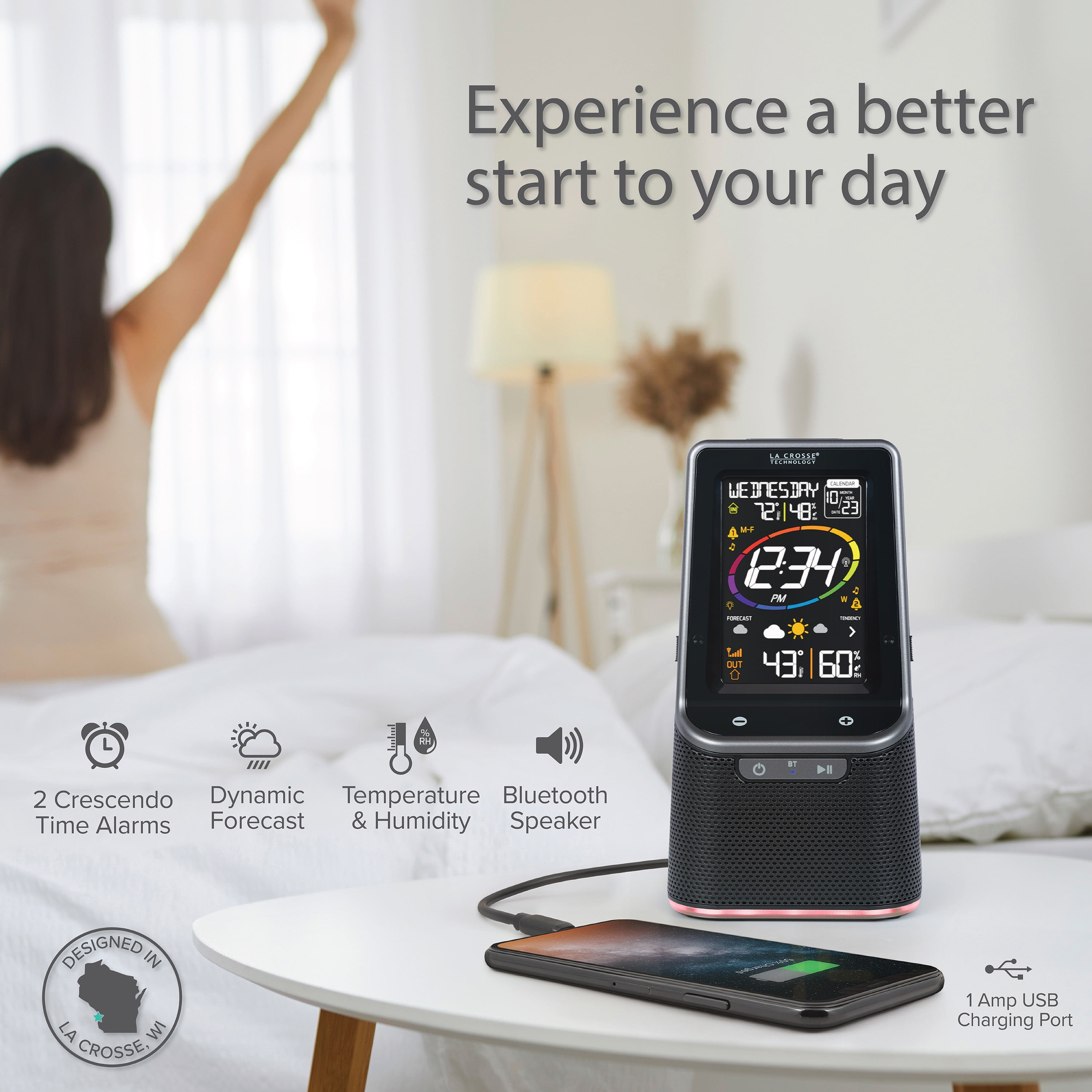 La Crosse Technology Wireless Weather Station with Bluetooth Speaker and Atomic Time and Date, S87078