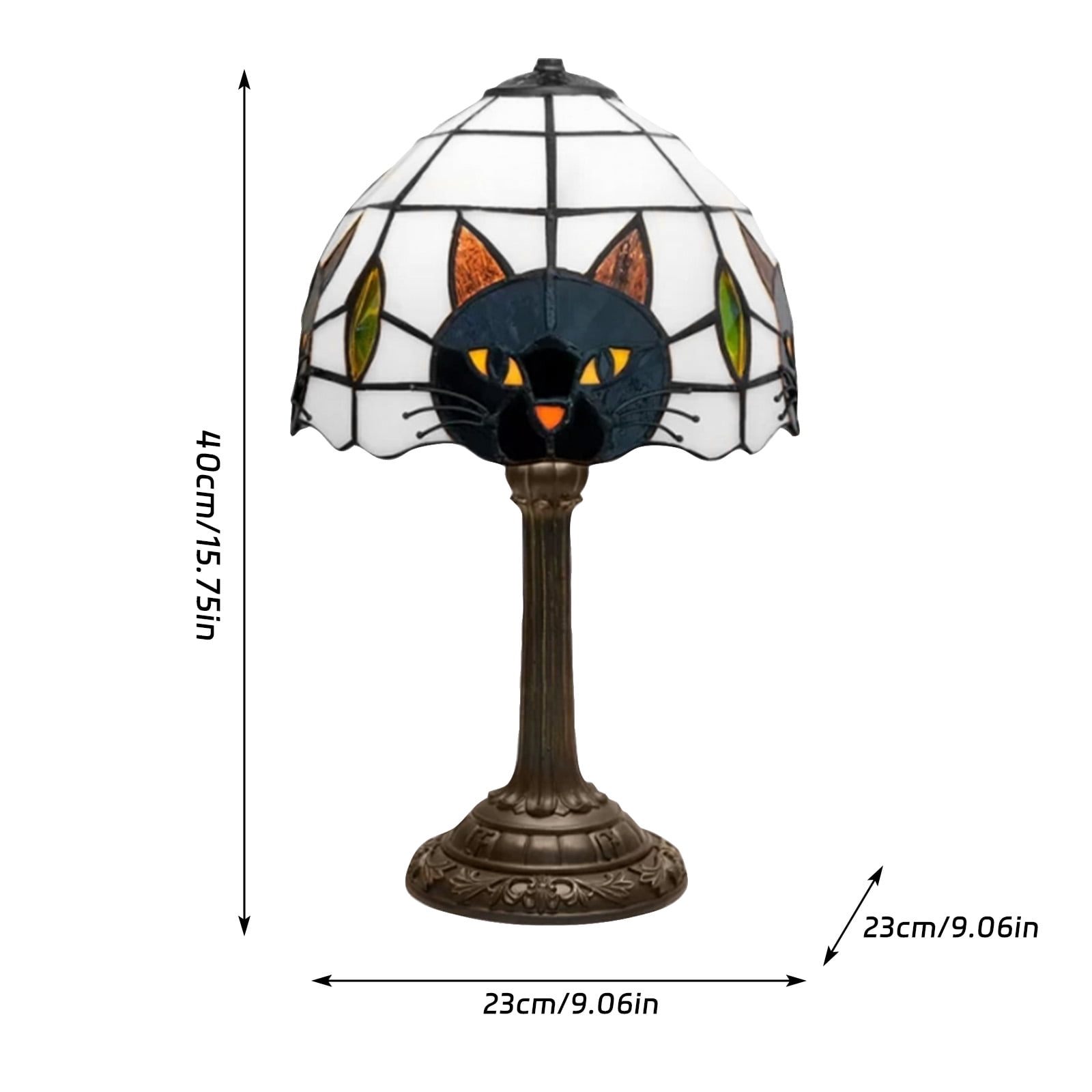 Black Cat Desk Lamp - Tiffany Style Stained Glass Black Cat Table Lamp with Bronze Base, Cute Cat Head Night Light for Bedroom Living Room Office, Vintage Animal Home Decor Lighting