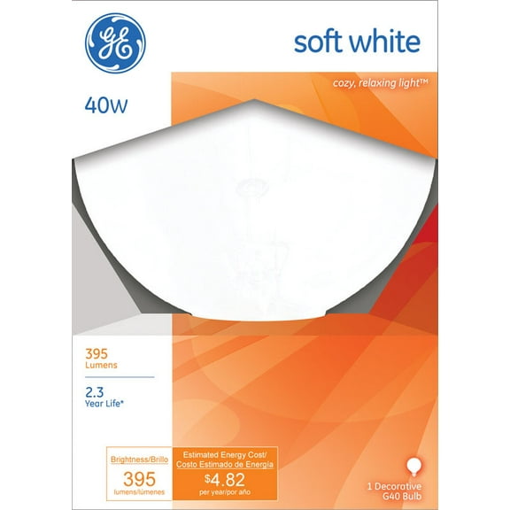 Ge Lighting 36191 Incandescent Globe Bulb G40 Medium Screwe26 120v 40w Soft White Pack of 6