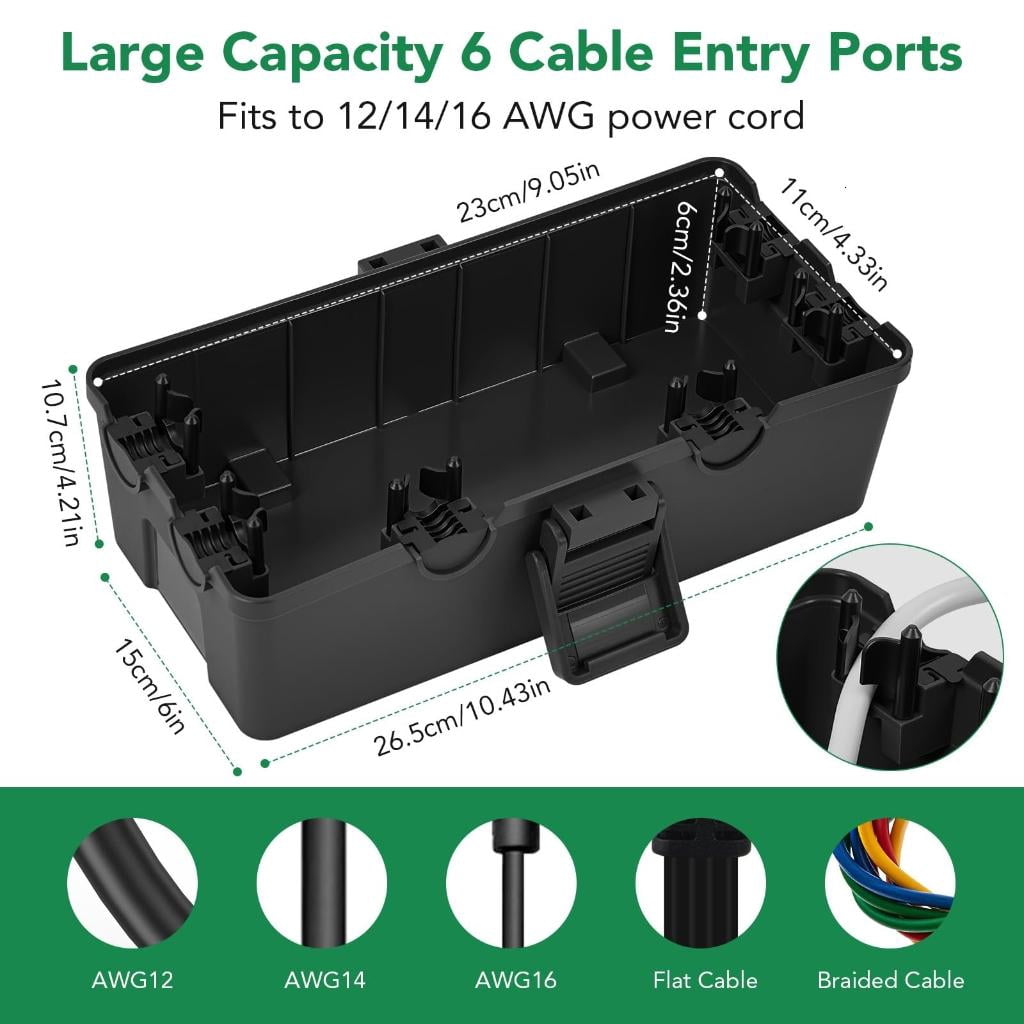 CEORPER Outdoor Electrical Housing Junction Box with 6 Entry Holes Sun Resistant PP Material for Pool Equipment EV Chargers