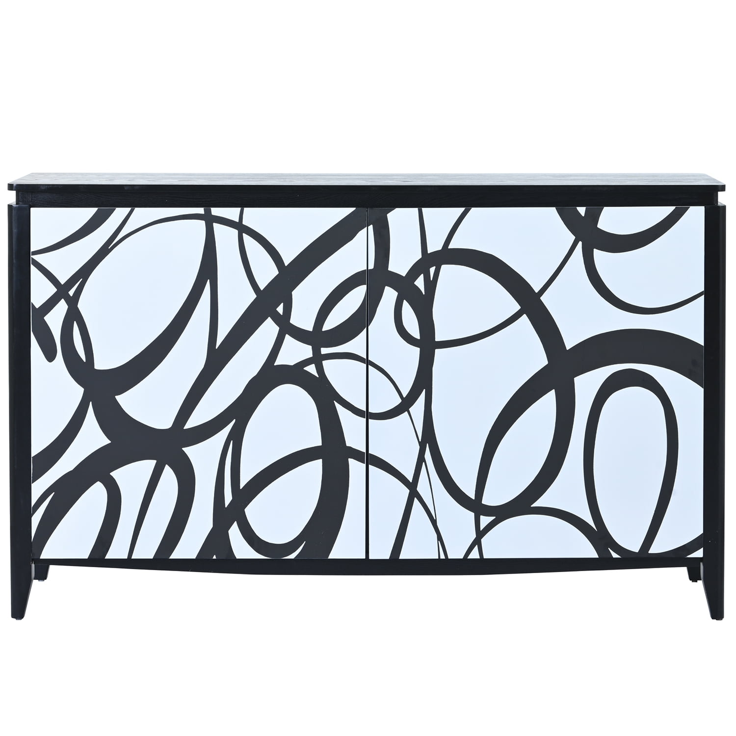 Kadyn Modern Sideboard Buffet Storage Cabinet, Accent Storage Cabinet with 2 Decorative Doors, 2 Drawers and 4 shelves, Solid Wood Cabinet for Living room, White+Black