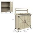 thumbnail image 3 of Garden Pots Outsunny Potting Bench, Outdoor Wooden Potting Table with Storage Cabinet with 2 Shelves, Garden Work Bench with Galvanized Plated Tabletop for Backyard, Balcony, Natural,Outdoor Garden, 3 of 9