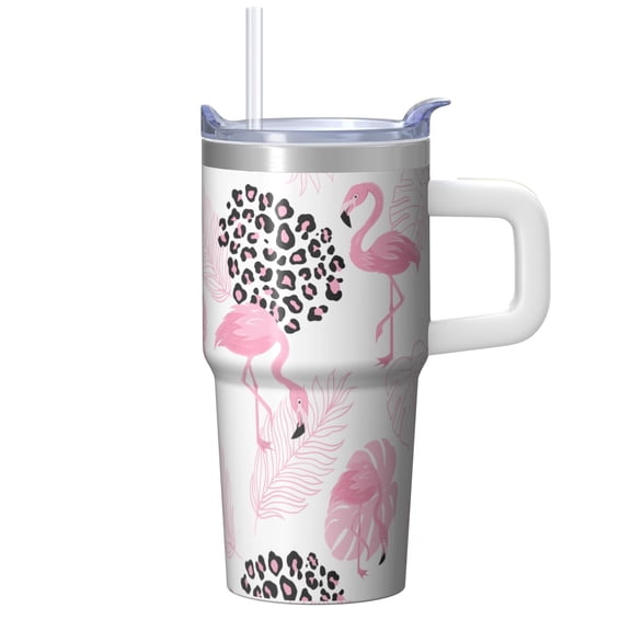 Flamingo Coffee Cup with Handle 20OZ Stainless Steel Insulated Tumbler Mug Leak Proof Double Wall Vacuum Portable BPA Free Gifts for Women Girls on Birthday Christmas Summer