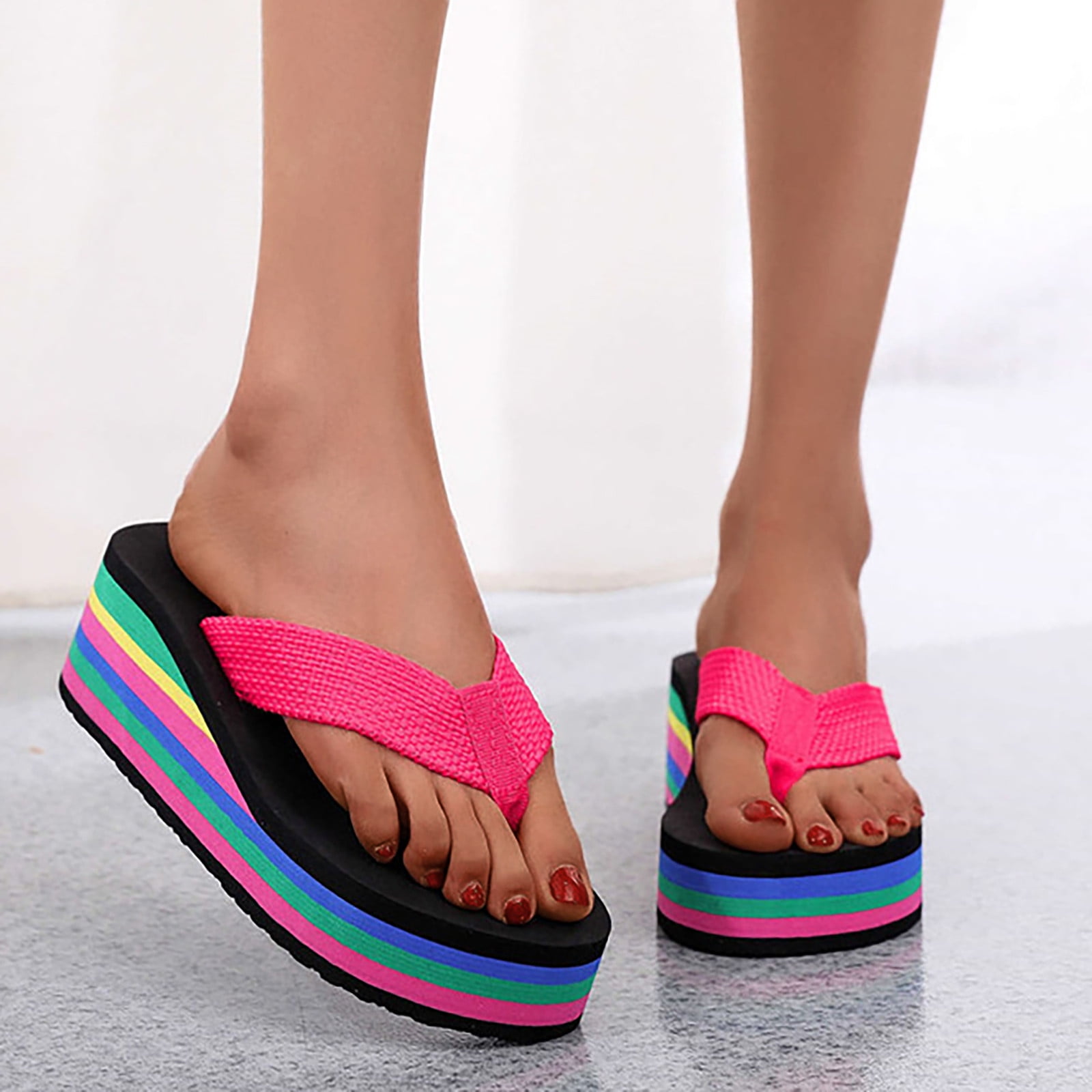 Women s Sandals Female Sandal Adult Womens Shoes High Heel Sandals for Women Summer Women Wedge Floral Flip Flops Color Sole Beach Flip Flops Cute Bow Sandals for Women Red 8 Walmart