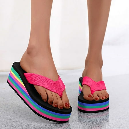 

YTJX Women Wedge Floral Flip Flops Color Sole Beach Flip Flops Fashion Slippers Thick Sole Flip Flops Summer Casual Fashion Beach Slippers