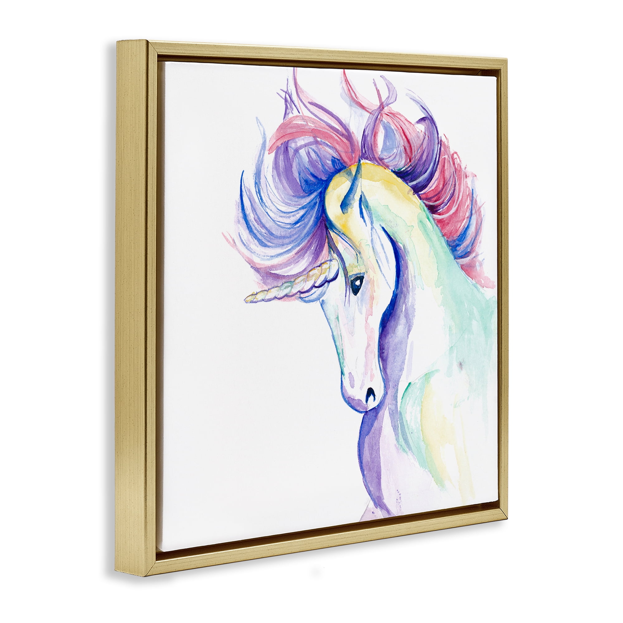 Stupell Industries Windblown Mane Unicorn Fantasy & Sci-Fi Painting Gold Floater Framed Canvas Art Print Wall Art, 25 x 25
