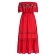 thumbnail image 2 of IBTOM CASTLE Women's Summer Floral Print Mexican Dress Off Shoulder Beach Holiday Party Long Maxi Gowns S Red, 2 of 8