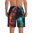 thumbnail image 3 of KLL Neon Spectrum Cat Portrait Men's Casual Summer Beach Shorts Hawaiian Shorts with Pockets-Small, 3 of 5