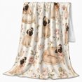 thumbnail image 2 of Vintage Watercolor Pug Dogs Pattern Roses Romantic Nostalgic, Cozy Pet Portrait Pattern, Warm Flannel Blanket for Living Room and Bedroom, Dog Lovers Valentine's Day Gift, Pet Lover Home Decor, 2 of 9