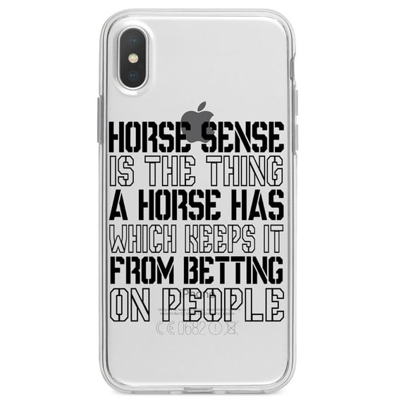 DistinctInk Clear Shockproof Hybrid Case for iPhone XR (6.1" Screen) - TPU Bumper Acrylic Back Tempered Glass Screen Protector - Horse Sense Keeps it from Betting on People