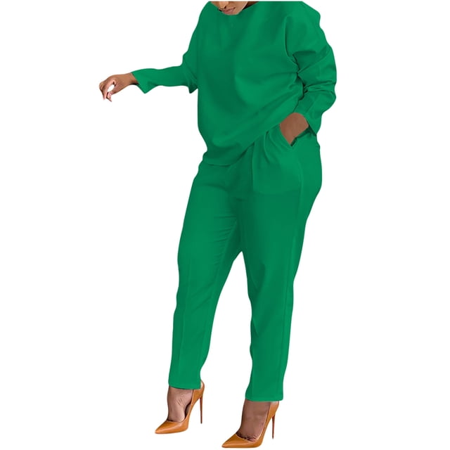 Bowake Tenues Décontractées 2 Pcs pour Femmes Col Rond Manches Longues avec Pantalons Longs Ensembles de Détente Grande Taille Survêtements
