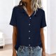 thumbnail image 5 of Mujeres Manga Corta Tops Casual Color Sólido Bolsillo Manga Corta Blusa Botón Arriba Cuello de Giro Casual Blusas de Manga Corta para Mujeres, 5 of 6