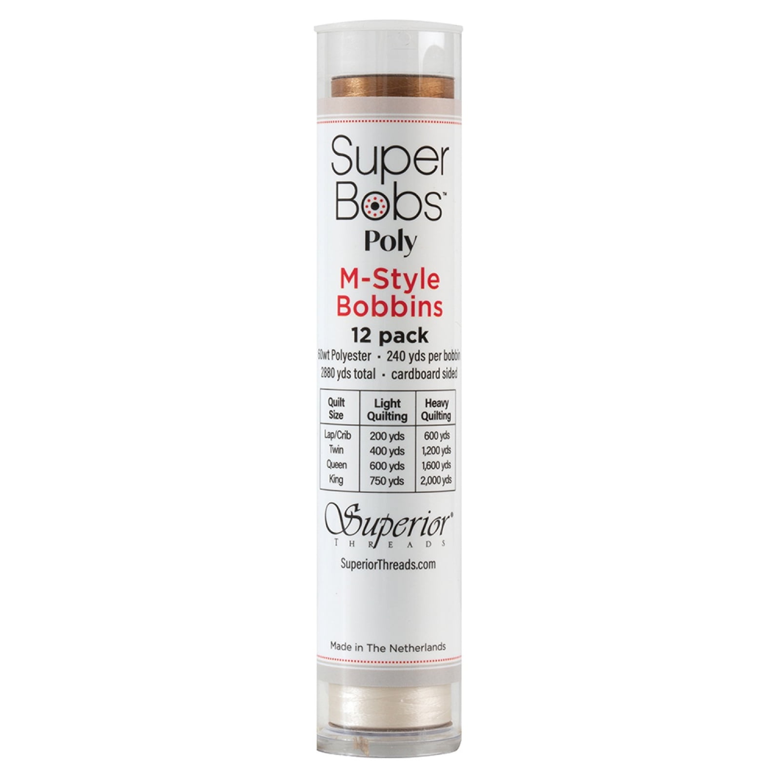 SuperBobs Polyester M-Style Bobbin 12 Pack Neutral