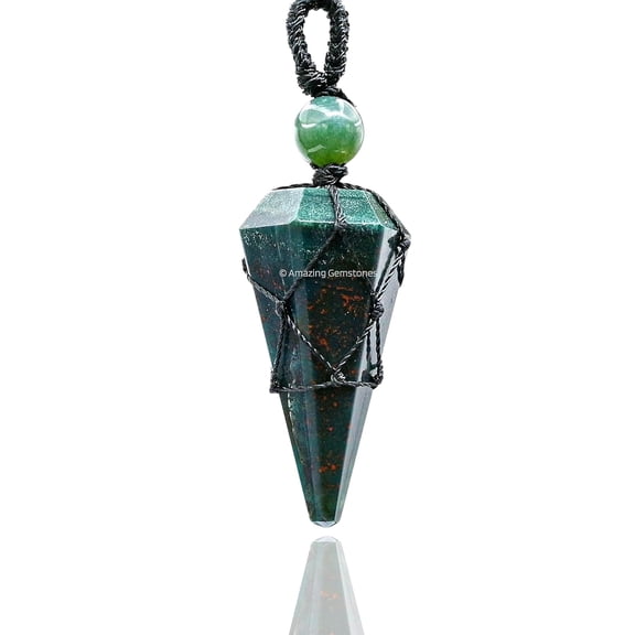 Bloodstone Crystal Stone Holder Necklace Pendulum, Unique Women Men Necklace (Black Macrame)
