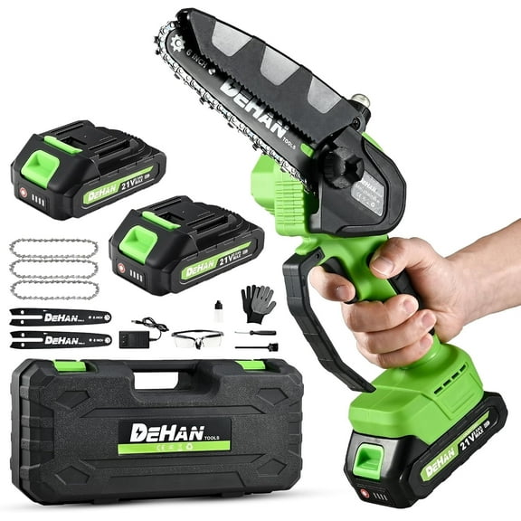 DEHANTOOLS 6 inch Mini Chainsaws with 2 21V Batteries and 3 Chains ,Brushless Portable Handheld Electric Cordless Chainsaw for Wood Cutting Tree Trimming Gifts for Men Dad Husband